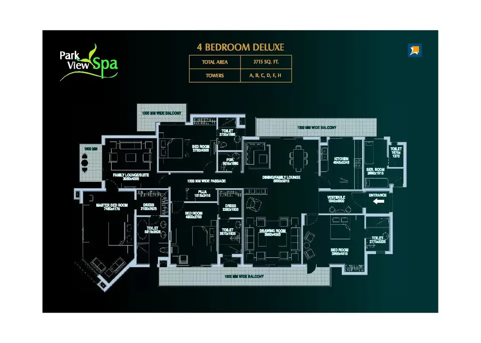Bestech Park View Spa 4 BHK floor plan, 3,715 sq ft super area