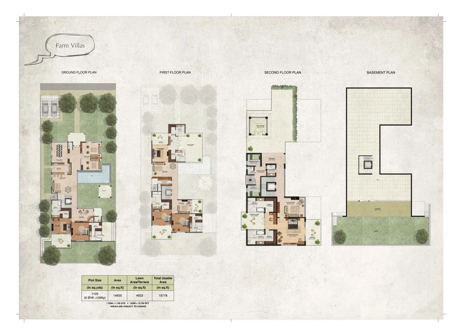 BPTP Amstoria 1,109 sq yd villa plan, 6 BHK + utility, 14,855 sq ft area