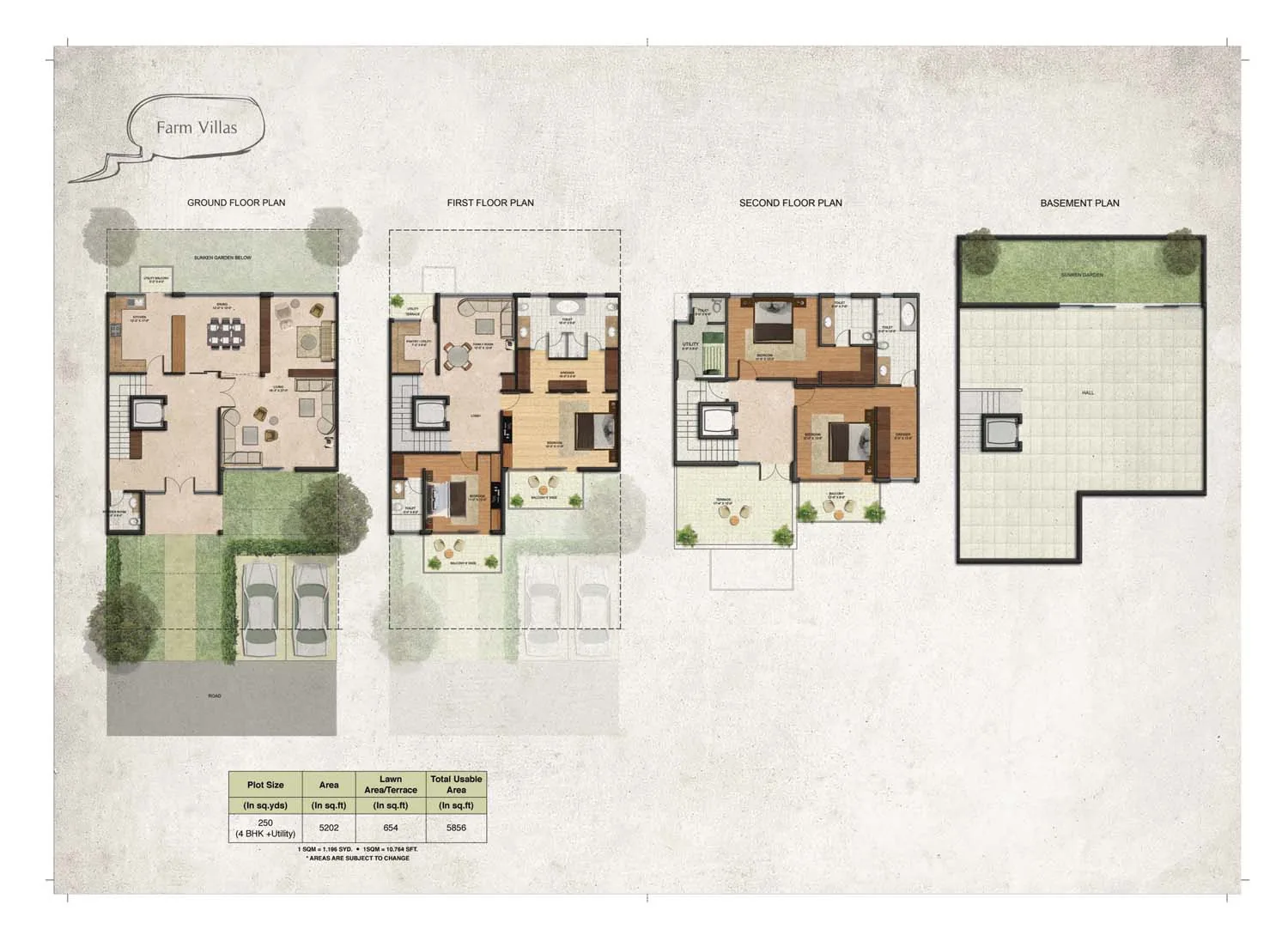 BPTP Amstoria 250 sq yd villa plan, 4 BHK + utility, 5,202 sq ft area
