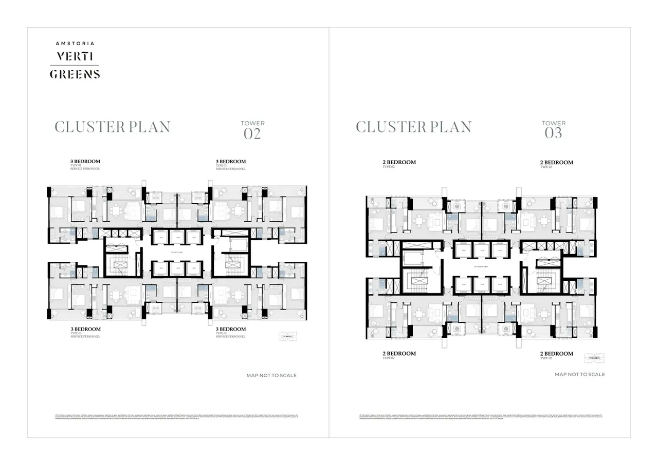 BPTP Amstoria Verti Greens typical floor cluster plans of towers 2 and 3