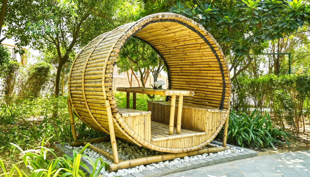 BPTP Astaire Gardens bamboo gazebo seating in the landscaped park