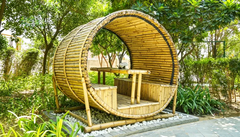 BPTP Astaire Gardens bamboo gazebo seating in the landscaped park