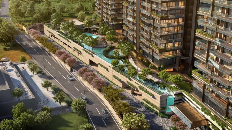 BPTP Downtown 66 landscaped podium with covered walkway
