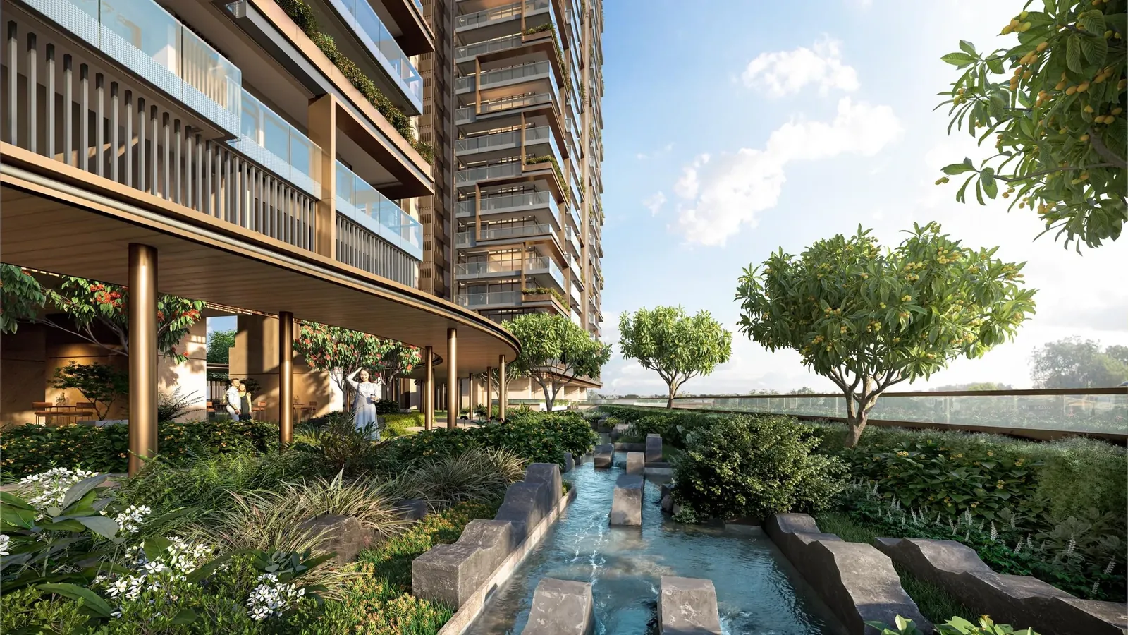 BPTP Downtown 66 podium garden walk and water channel