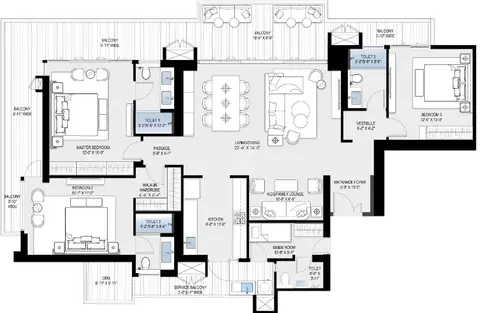 BPTP Downtown 66 3 BHK + family room + servant room floor plan, 2918 sq ft