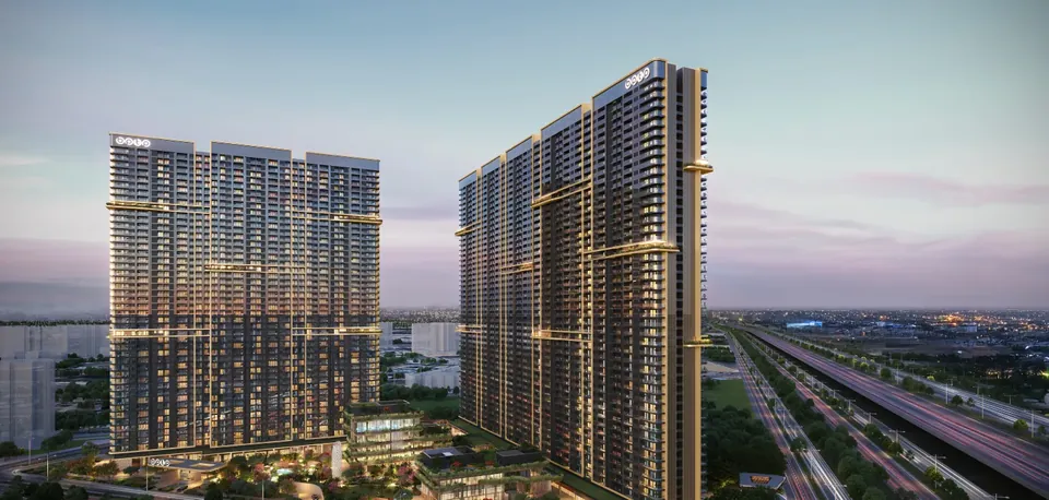BPTP Gaia Residences at Amstoria towers beside Dwarka Expressway at dusk, artist's impression