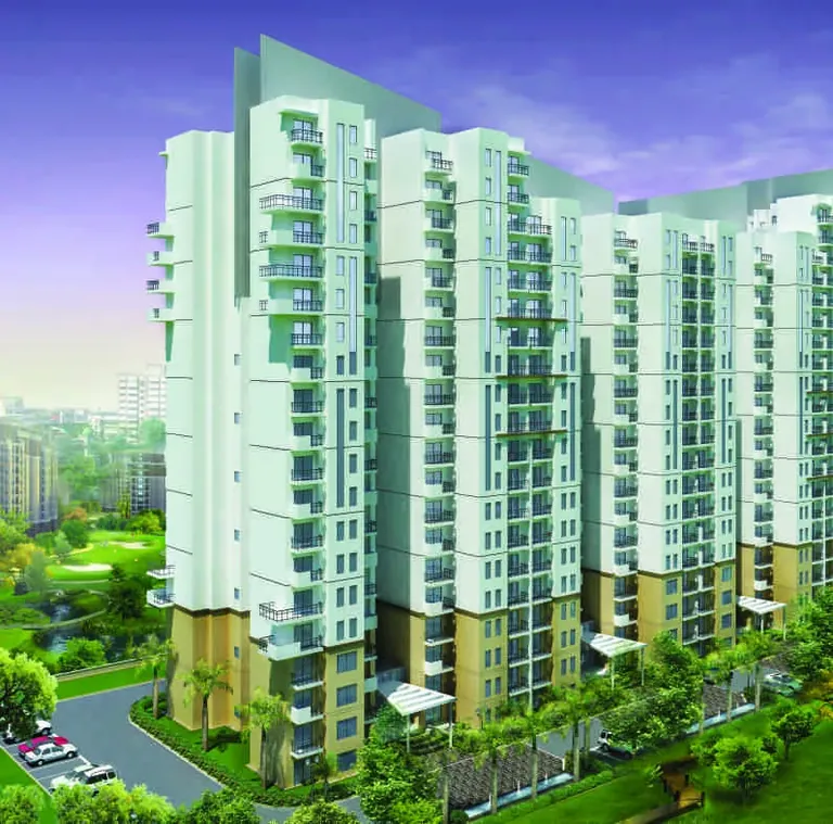 BPTP Mansions Park Prime residential towers above landscaped grounds, artist's impression