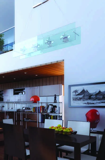 BPTP Mansions Park Prime dining area below the tall ceiling and pendant light, artist's impression