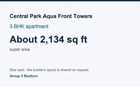 Central Park Aqua Front Towers 3 BHK flat size card, about 2,134 sq ft super area