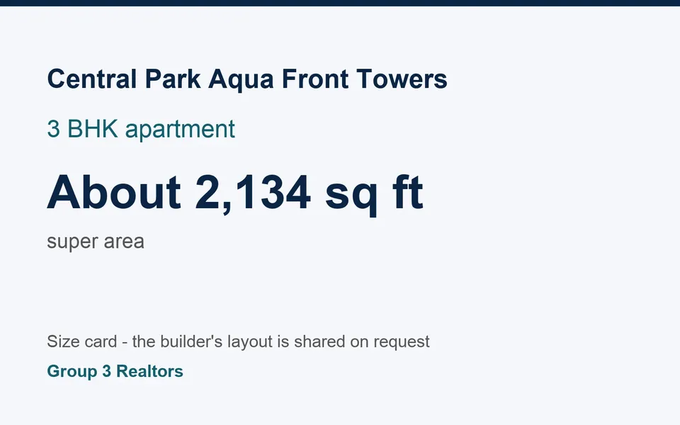 Central Park Aqua Front Towers 3 BHK flat size card, about 2,134 sq ft super area