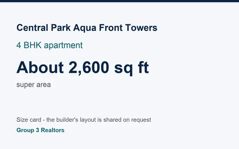 Central Park Aqua Front Towers 4 BHK flat size card, about 2,600 sq ft super area
