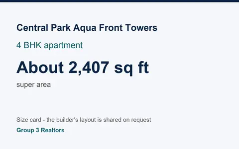 Central Park Aqua Front Towers 4 BHK flat size card, about 2,407 sq ft super area
