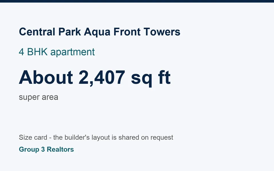 Central Park Aqua Front Towers 4 BHK flat size card, about 2,407 sq ft super area