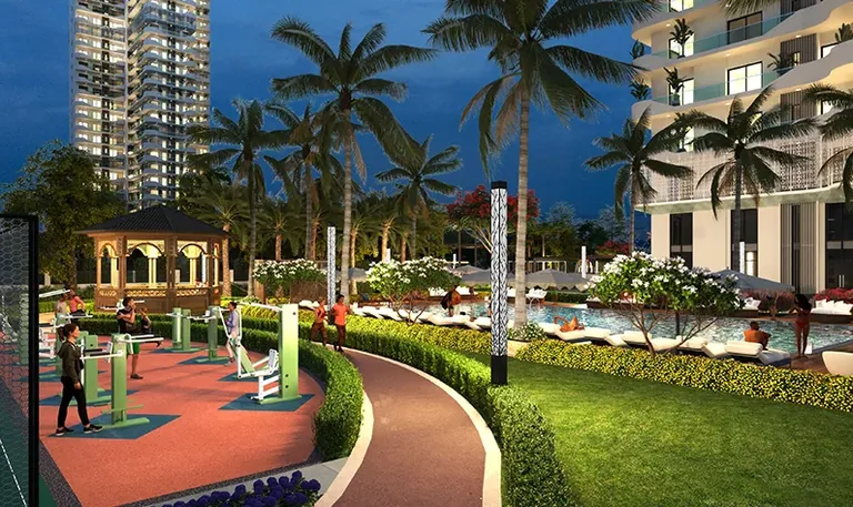 Central Park Bignonia Towers outdoor gym, jogging track and gazebo at the tower base, artist's impression