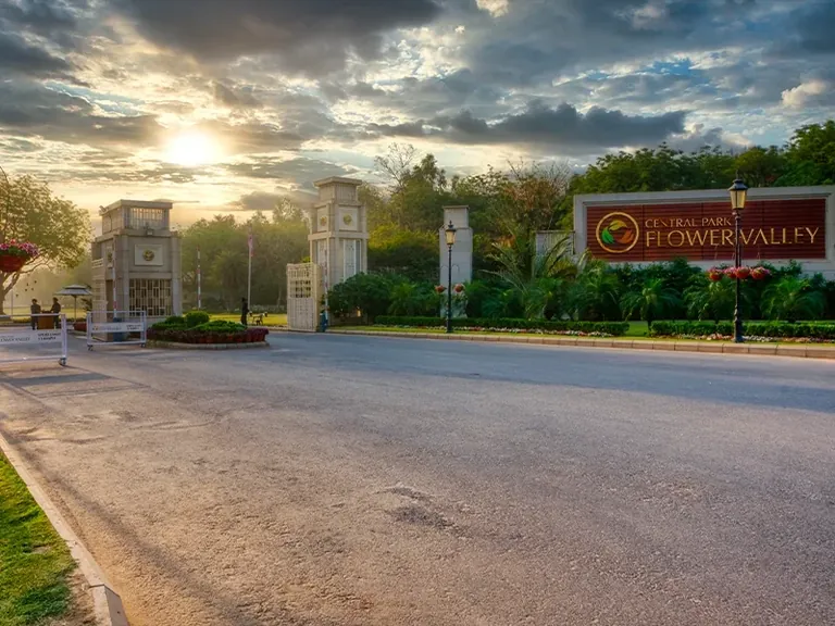 Central Park Bignonia Towers main gate of Central Park Flower Valley township with its signboard