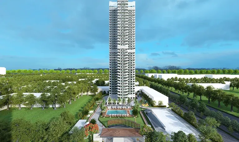 Central Park Bignonia Towers aerial view of a Bignonia tower, the clubhouse and the pool deck, artist's impression