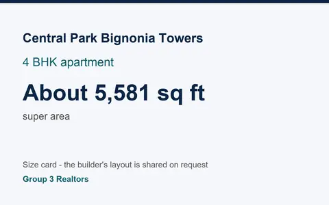 Central Park Bignonia Towers 4 BHK flat size card, about 5,581 sq ft super area