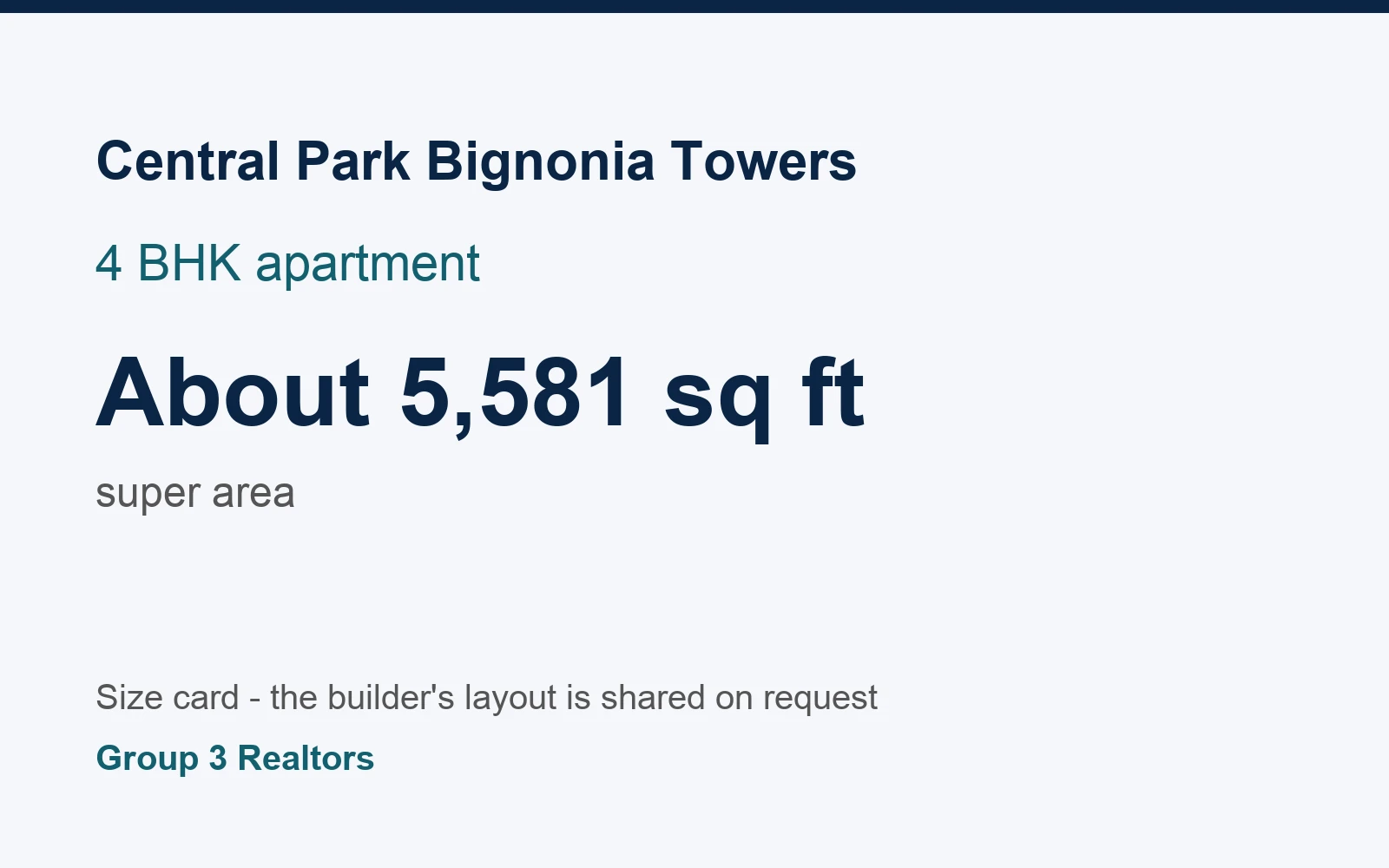 Central Park Bignonia Towers 4 BHK flat size card, about 5,581 sq ft super area