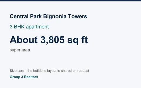 Central Park Bignonia Towers 3 BHK flat size card, about 3,805 sq ft super area