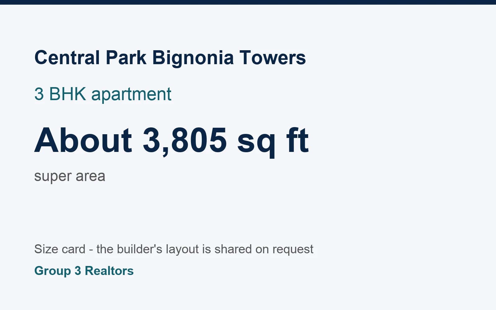 Central Park Bignonia Towers 3 BHK flat size card, about 3,805 sq ft super area