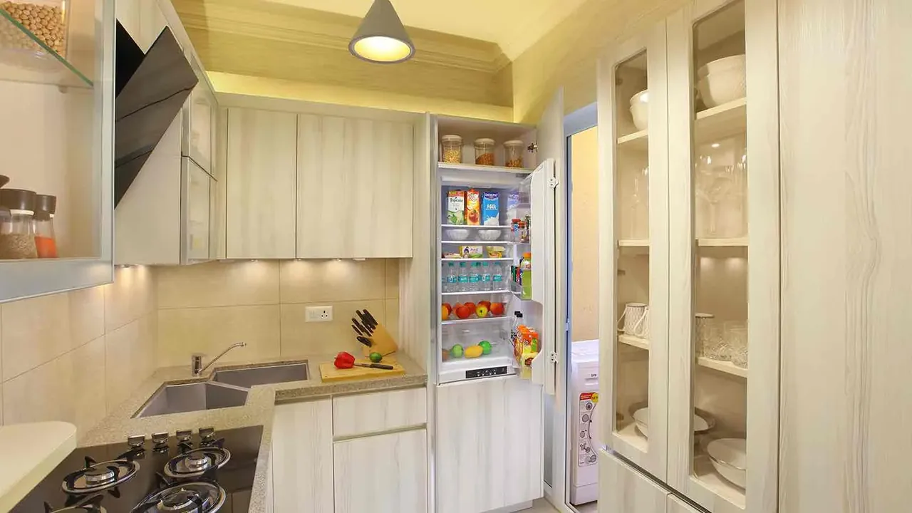 Central Park Cerise Floors modular kitchen with a built-in fridge