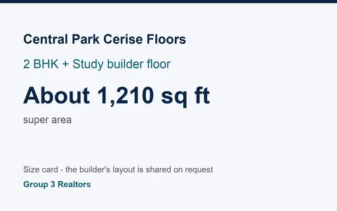 Central Park Cerise Floors 2 BHK + Study builder floor size card, about 1,210 sq ft super area