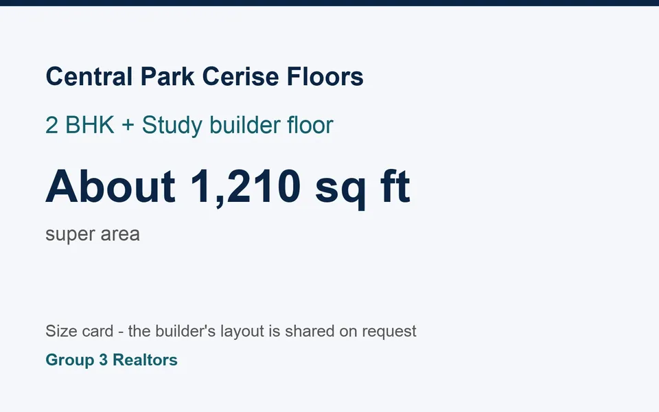 Central Park Cerise Floors 2 BHK + Study builder floor size card, about 1,210 sq ft super area