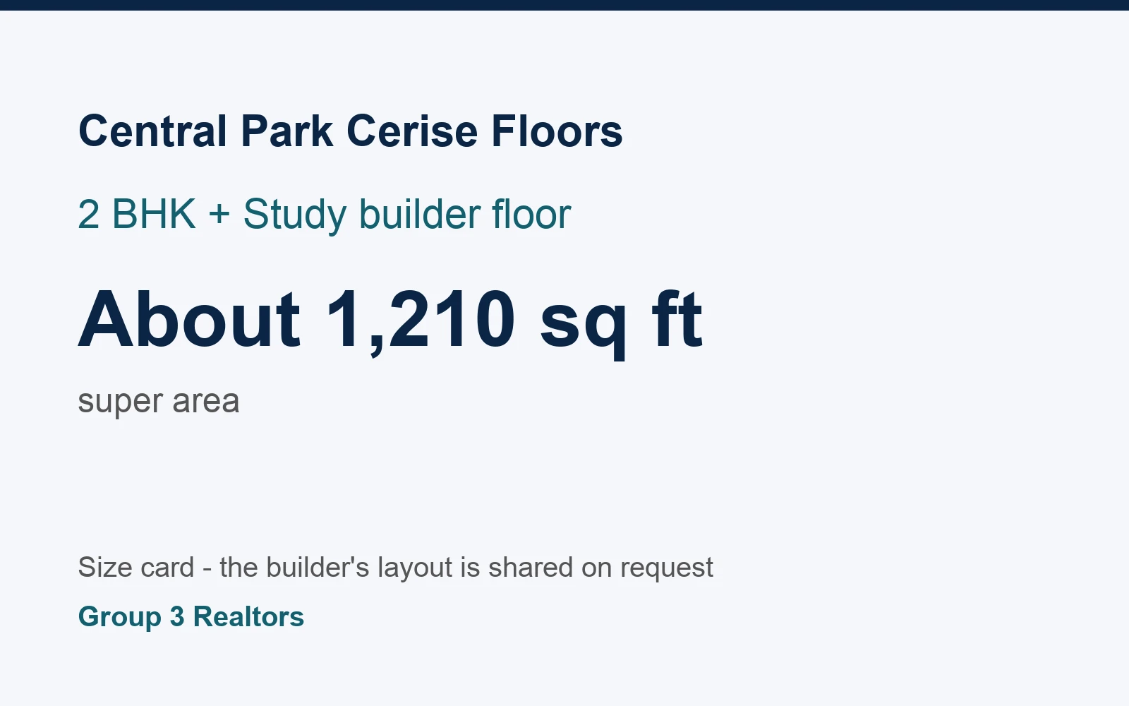 Central Park Cerise Floors 2 BHK + Study builder floor size card, about 1,210 sq ft super area