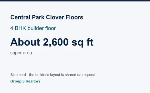 Central Park Clover Floors 4 BHK builder floor size card, about 2,600 sq ft super area