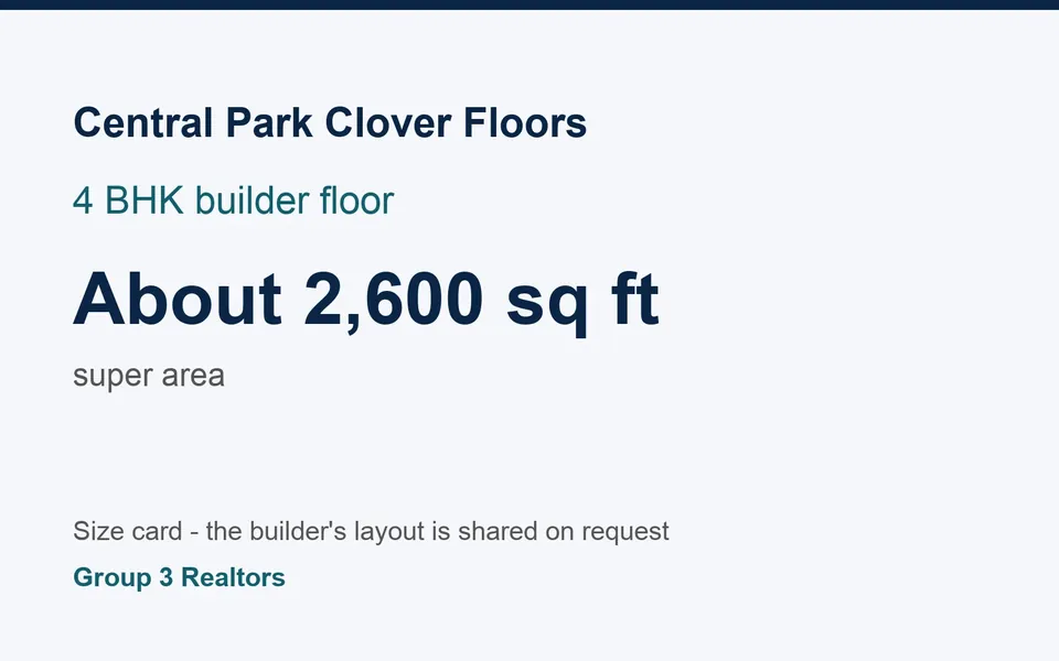 Central Park Clover Floors 4 BHK builder floor size card, about 2,600 sq ft super area