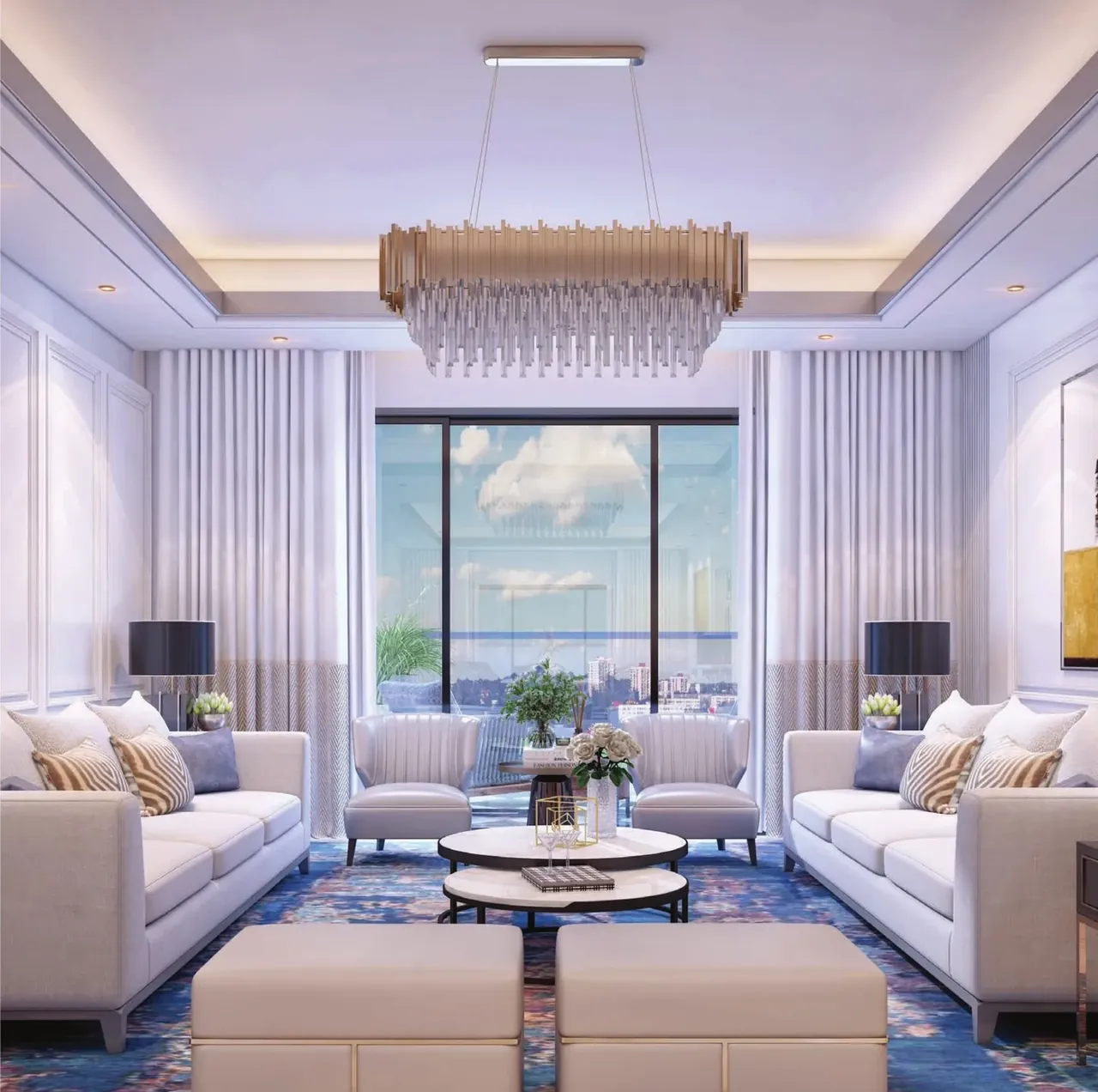 Central Park Delphine 3 bed residence living room with city view, artist's impression