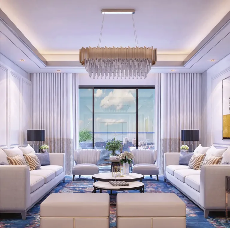 Central Park Delphine 3 bed residence living room with city view, artist's impression