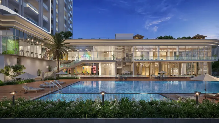 Central Park Delphine clubhouse and outdoor swimming pool, artist's impression
