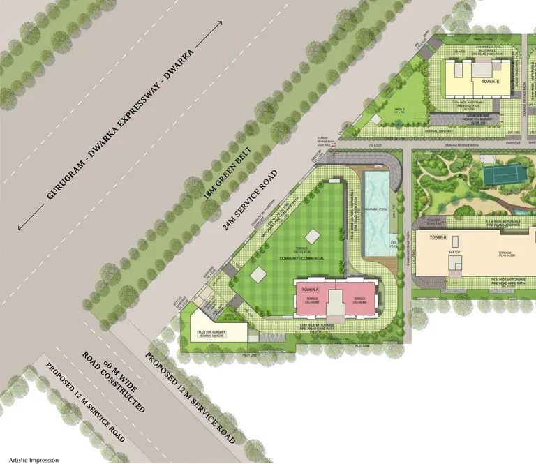 Central Park Delphine master plan beside the Dwarka Expressway service road and 60 m road