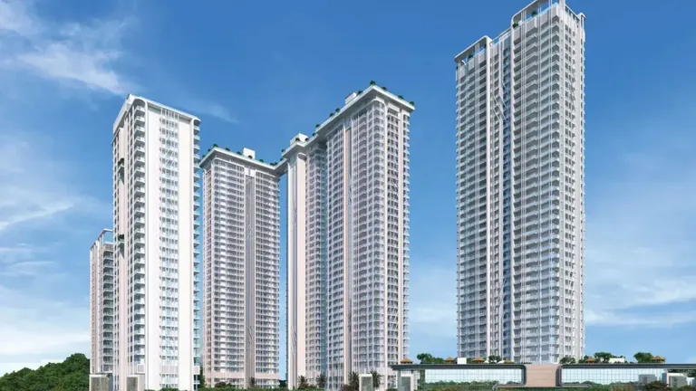 Central Park Delphine four white residential towers on Dwarka Expressway, Sector 104, artist's impression