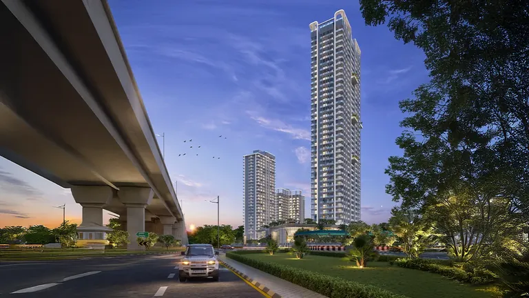 Central Park Delphine towers seen from the Dwarka Expressway approach, artist's impression