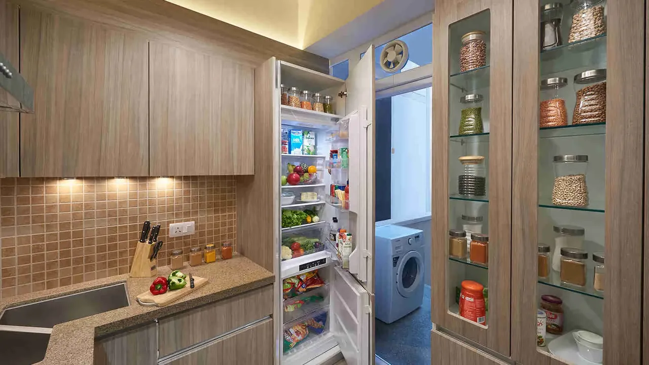 Central Park Flamingo Floors kitchen with a pantry and built-in fridge