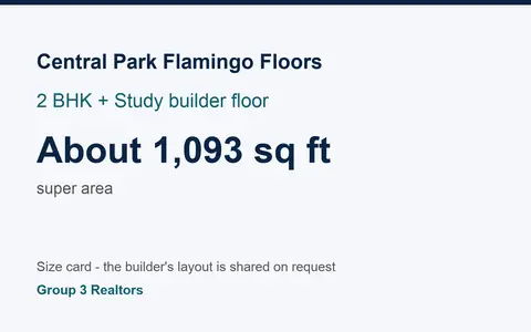 Central Park Flamingo Floors 2 BHK + Study builder floor size card, about 1,093 sq ft super area