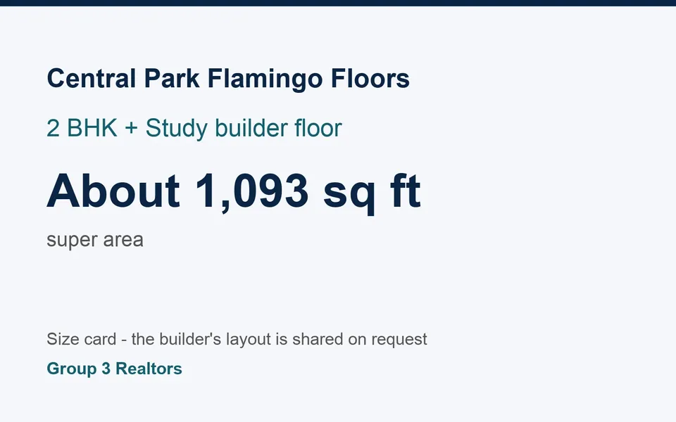 Central Park Flamingo Floors 2 BHK + Study builder floor size card, about 1,093 sq ft super area