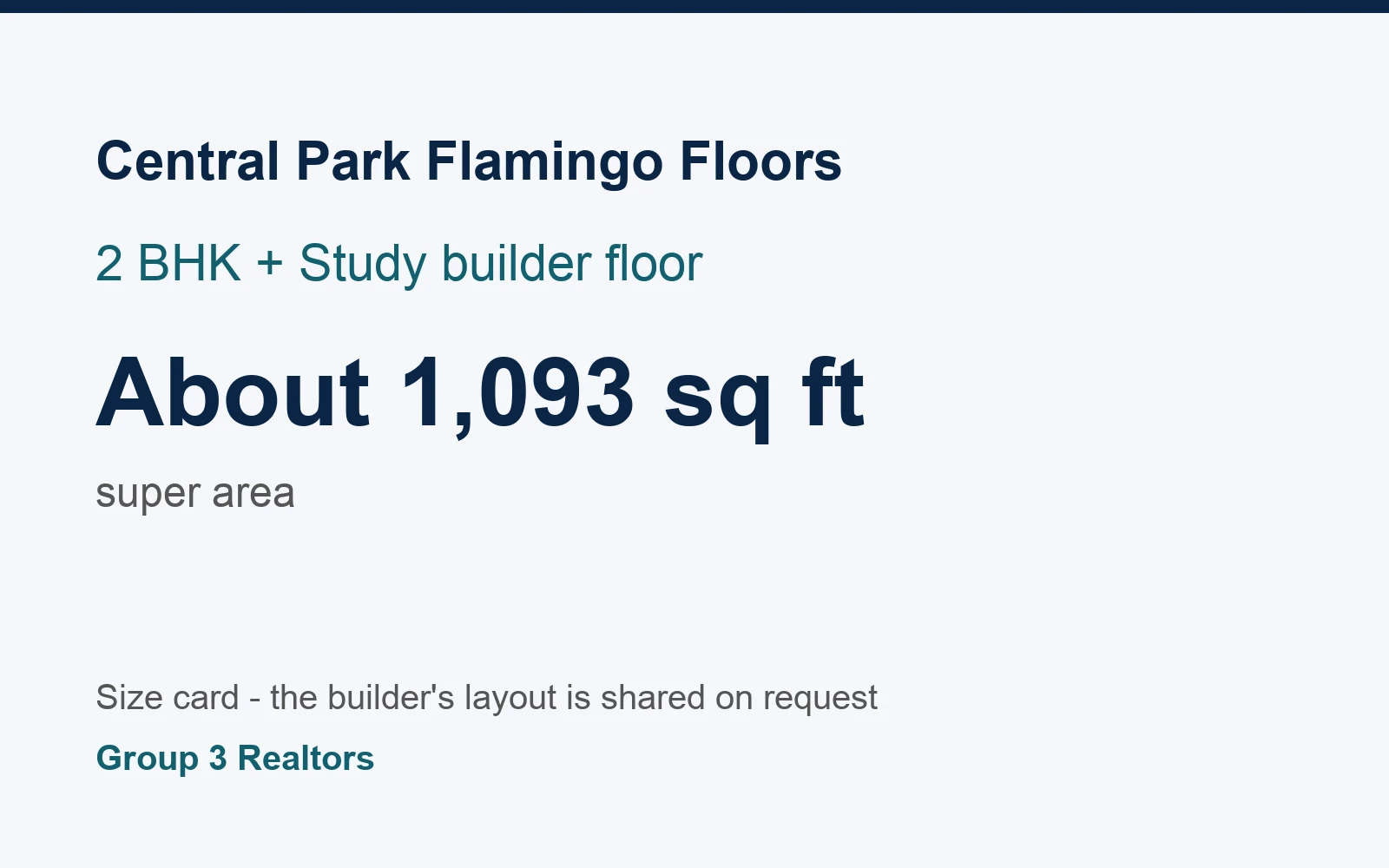 Central Park Flamingo Floors 2 BHK + Study builder floor size card, about 1,093 sq ft super area