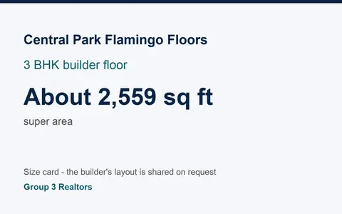 Central Park Flamingo Floors 3 BHK builder floor size card, about 2,559 sq ft super area