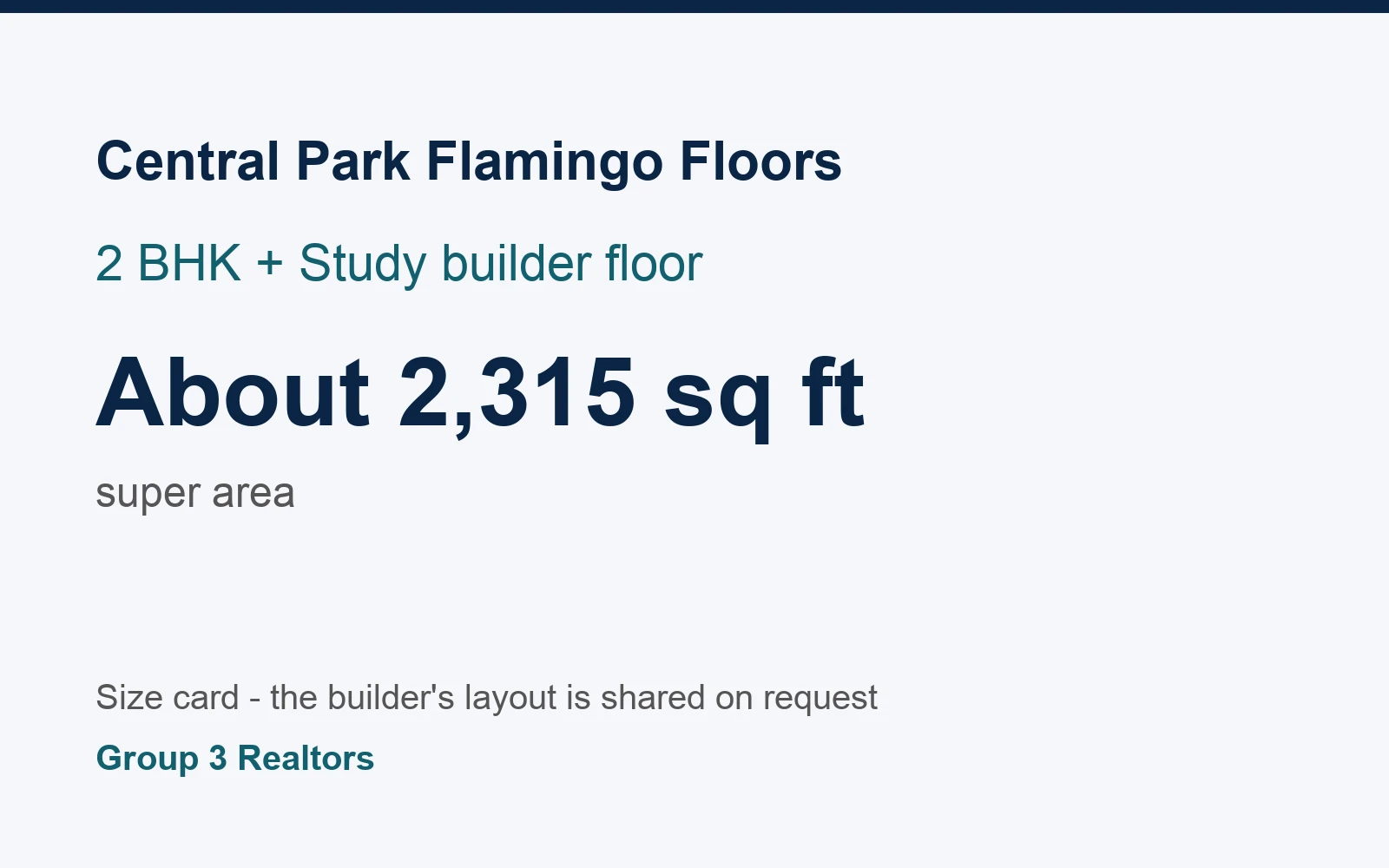 Central Park Flamingo Floors 2 BHK + Study builder floor size card, about 2,315 sq ft super area