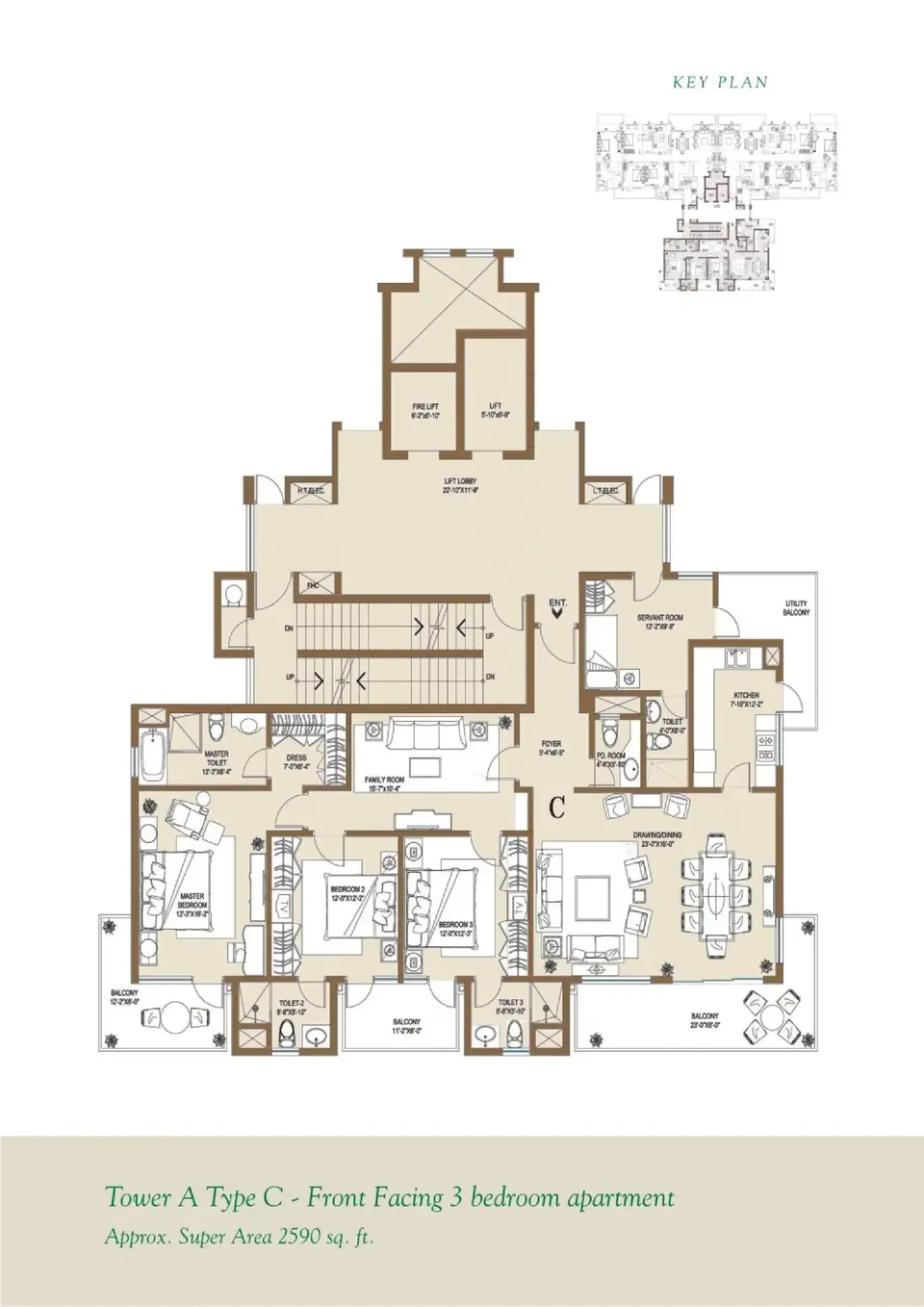 Central Park Resort Belgravia Residences 3 BHK floor plan, 2,590 sq ft super area