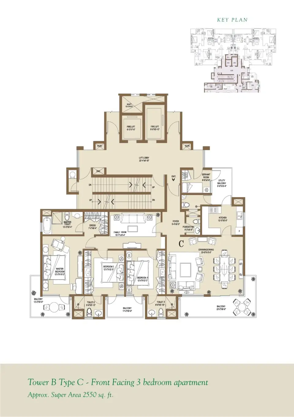 Central Park Resort Belgravia Residences 3 BHK floor plan, 2,550 sq ft super area