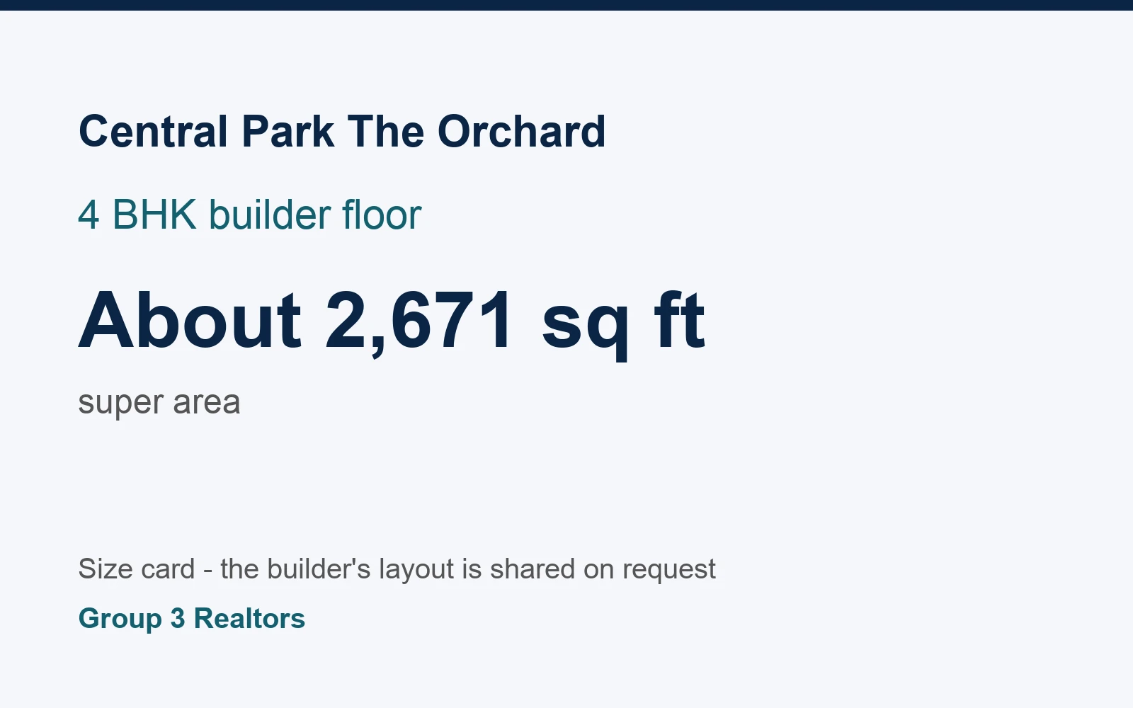 Central Park The Orchard 4 BHK builder floor size card, about 2,671 sq ft super area