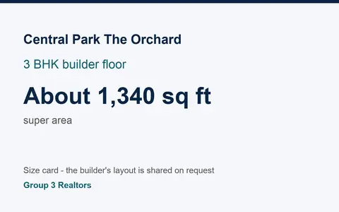 Central Park The Orchard 3 BHK builder floor size card, about 1,340 sq ft super area