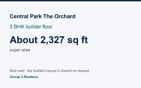 Central Park The Orchard 3 BHK builder floor size card, about 2,327 sq ft super area