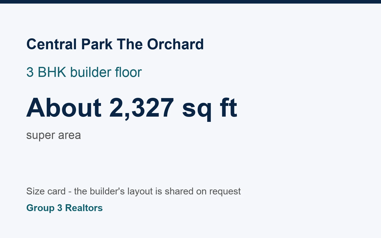 Central Park The Orchard 3 BHK builder floor size card, about 2,327 sq ft super area