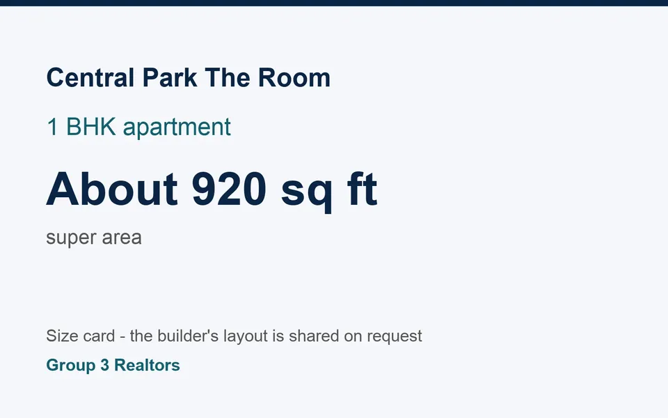 Central Park The Room 1 BHK flat size card, about 920 sq ft super area