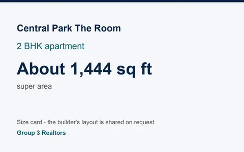 Central Park The Room 2 BHK flat size card, about 1,444 sq ft super area